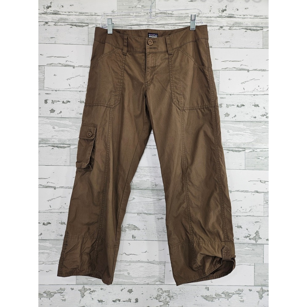 Patagonia Water Girl Brown Organic Cotton Cargo Capri Pants Womens 6 Hiking